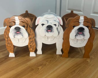 English Bulldogs Bull Dog Handmade and Painted Wood Organizer Planter