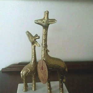 Giraffe Figurine Solid Brass Marble Base Mother Baby Hand Crafted India
