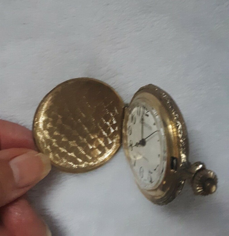 Gold Plated Remington Pocket Watch Fishing Design Quart Zarama Vintage