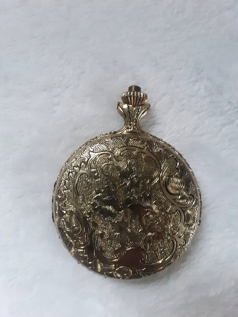 Gold Plated Remington Pocket Watch Fishing Design Quart Zarama Vintage