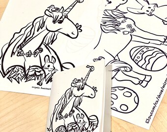 Easter Unicorn card + colouring activity pack