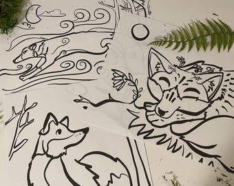 Stylized Fox coloring page pdf set