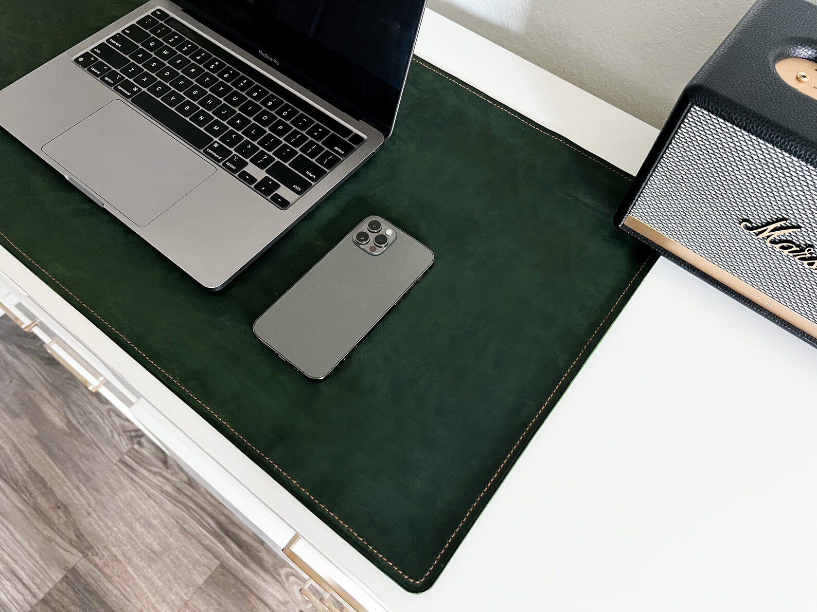 Leather Desk Mat Mousepad Green Desk Pad Desk Organizer Etsy