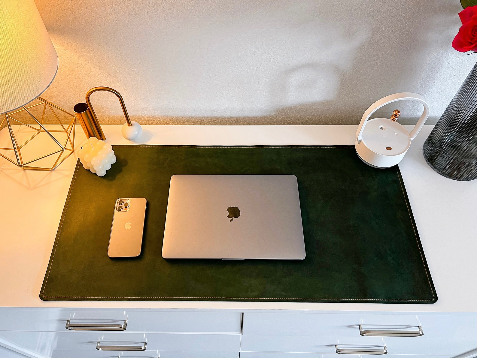 Leather Desk Mat Mousepad Green Desk Pad Desk Organizer Etsy