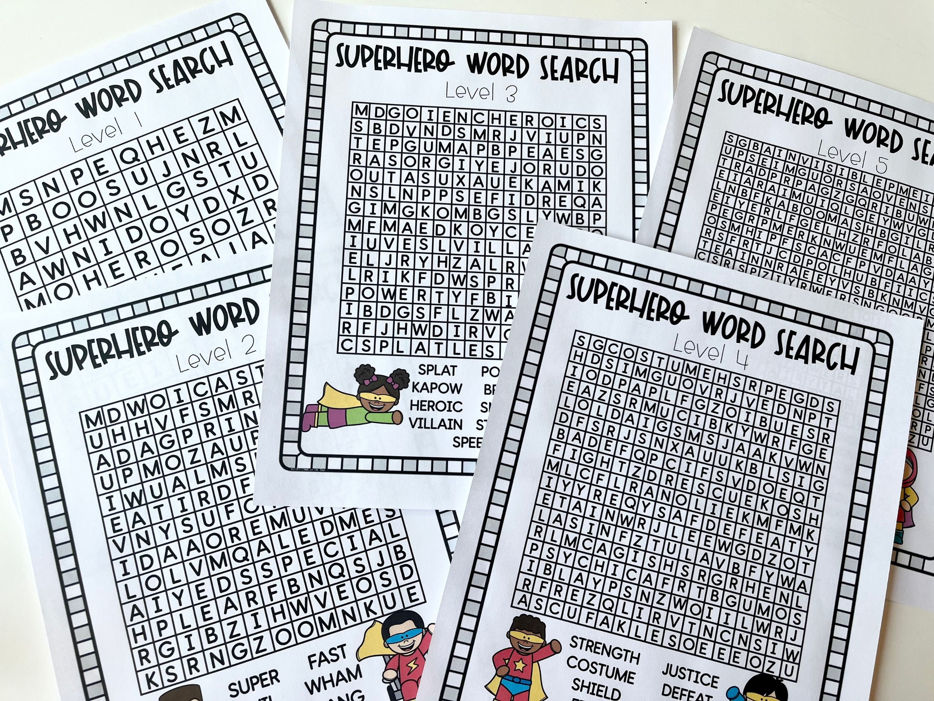 Superhero Word Search Printable Games for Kids - Etsy