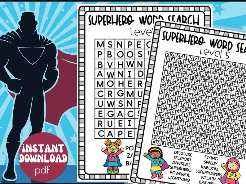 Superhero Word Search Printable Games for Kids - Etsy