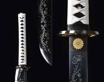 Handcrafted Katana with Detailed Floral Etching – Premium Home Decor Sword | Great Holiday Gift for Him & Unique Display Piece