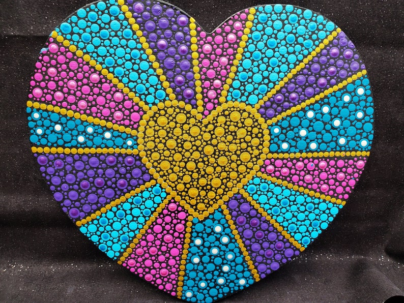 Heart, Dot Art, Gift, Colorful, Purple, Blue, Pink, Art, Gold, Wall