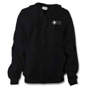 Grijze hoodie met rits en ziekenhuislogo van Sloan Memorial