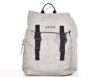 Grey Double Buckle backpack, school, university, college bag