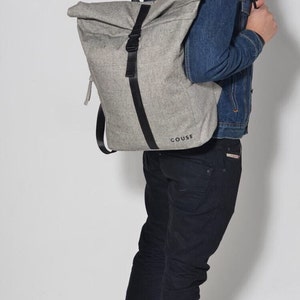 Grey Roll Top backpack, school, university, college bag, GIRLS. BOYS image 2