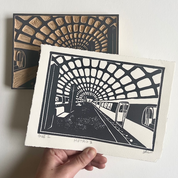 Metro I | Handprinted original linocut