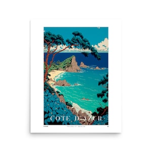 Costa Azzurra (v2) stile Ukiyo-e, poster su carta fotografica | Sud della Francia