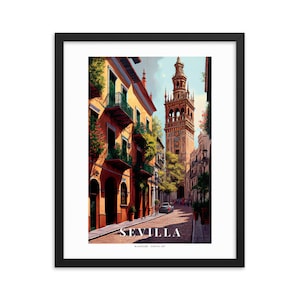 Sevilla (v1) framed poster, enhanced matte paper | Seville, Spain print | South of Spain travel poster