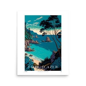 Costa Azzurra (v4) stile Ukiyo-e, poster su carta fotografica | Sud della Francia