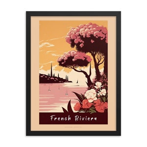 Riviera Francese Vintage (v2a) | Poster incorniciato su carta opaca migliorata | Stampa Vintage