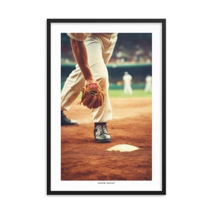 Baseball poster, vintage baseball pitcher print (v4), framed photorealistic poster, perfect for sports enthusiasts