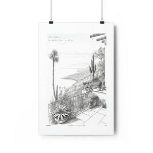 Impresión de arte lineal Giclée, Jardines exóticos de Èze (v3), Costa Azul, Sur de Francia | Póster de calidad premium sin marco