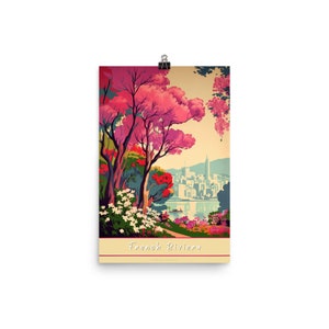 Riviera Francese Vintage (v1b) | Poster non incorniciato su carta opaca migliorata | Stile Art Deco, Stampa Vintage