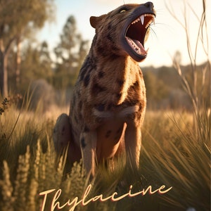 Thylacine Lives poster - Tasmanian Tiger wall art | Instant download | Hyper Nature collection | Extinct animals digital print