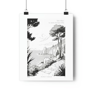 Impresión de arte lineal Giclée, Jardines exóticos de Èze (v1), Costa Azul, Sur de Francia | Póster de calidad premium sin marco