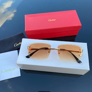 Cartier C Frame Orange Lens Sunglasses Rimless Vintage