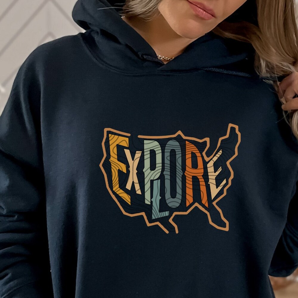 Explore The Usa With Topographic Lines Hoodie, Explore Hoodie, Usa Hoodie, America Hoodie, Retro Style Hoodie, Cute Hoodie, Fun Hoodie Bespoketshirt
