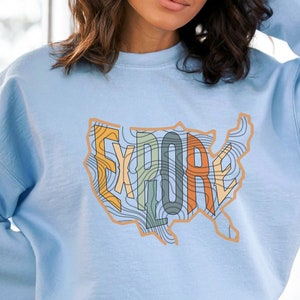 Explore the USA with Topographic Lines sweatshirt, Explore sweatshirt, USA sweatshirt, America sweatshirt, Retro Style sweatshirt