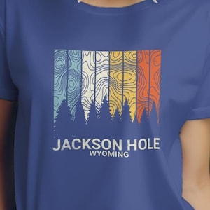 Vintage Jackson Hole Wyoming uniseks T-shirt - retro topografisch ontwerp, cadeau bergliefhebber, shirt voor outdooravontuur, kleding voor trailwandelaars,
