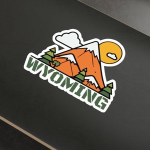 Wyoming Mountain Icon, Vintage Sticker, Outdoor Sticker, Retro Sunset, Mountain Sticker, Camping, Vacation Sticker, Ski Sticker, Snowboard