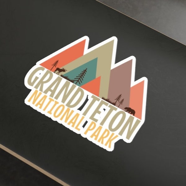 Retro Grand Teton National Park Sticker, National Parks, Hiking Sticker, Camping Sticker, Rocky Mountain Sticker, Retro Sticker, Outdoors