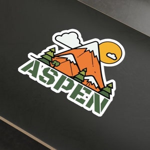 Aspen Colorado Mountain, Vintage Sticker, Outdoor Sticker, Retro Sunset, Mountain Sticker, Camping, Vacation Sticker, Ski Sticker, Snowboard
