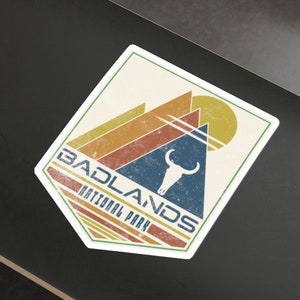 Badlands Vintage Sticker, Badlands Sticker, Retro Sunset, South Dakota Sticker, Mountain Sticker, Camping Sticker, National Park Sticker