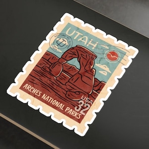 Arches National Park Delicate Arch Stamp Sticker, Hiking Sticker, Camping Sticker, National Park, Retro Sticker, Outdoors Sticker, Bottle