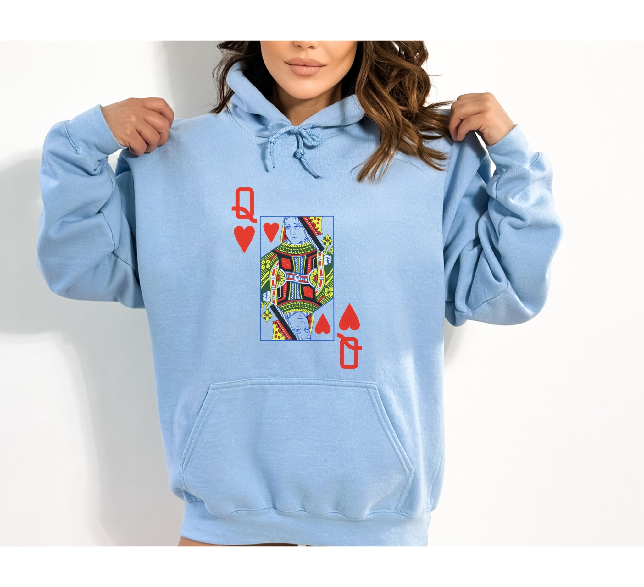 Queen of Hearts - Hoodie W/ Sleeve - Queen Poker Card Long Hoodie