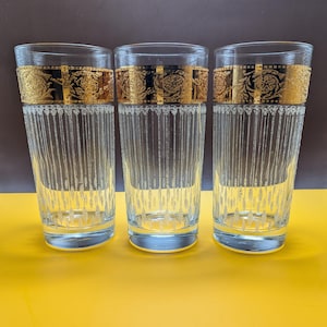 Vintage Culver Tyrol Highball Glasses with Real Gold Rim (Set of 3)