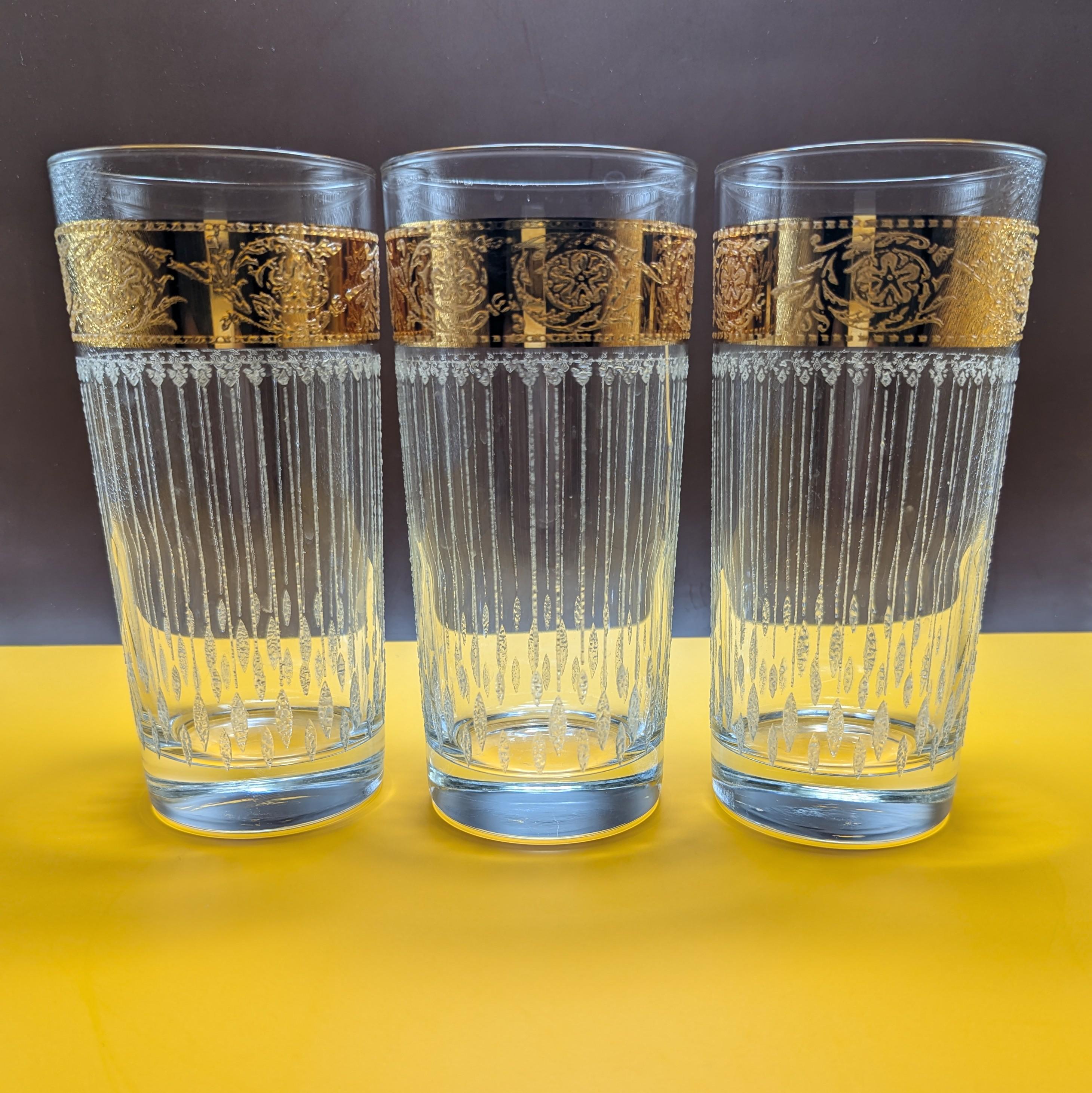 Vintage Culver Tyrol Highball Glasses with Real Gold Rim (Set of 3)