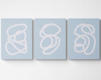 Blue Abstract Art Prints Set | Mid-Century Modern Gallery Wall