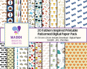 Fathers Inspired Patterned Digital Printable Paper Dads Fathers Days Card Making Scrapbooking Journaling Graphics