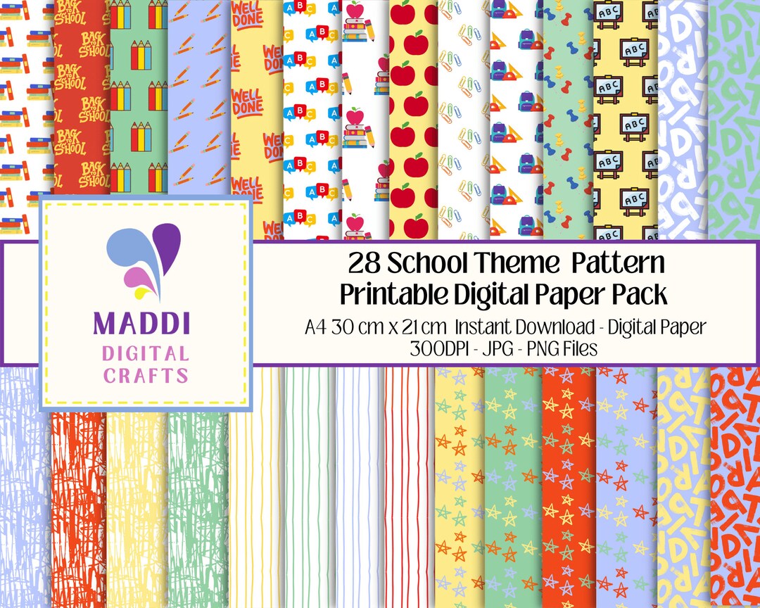 Digital Patterned Paper Education School Digital Patterned Paper Teachers Printable Patterns ...