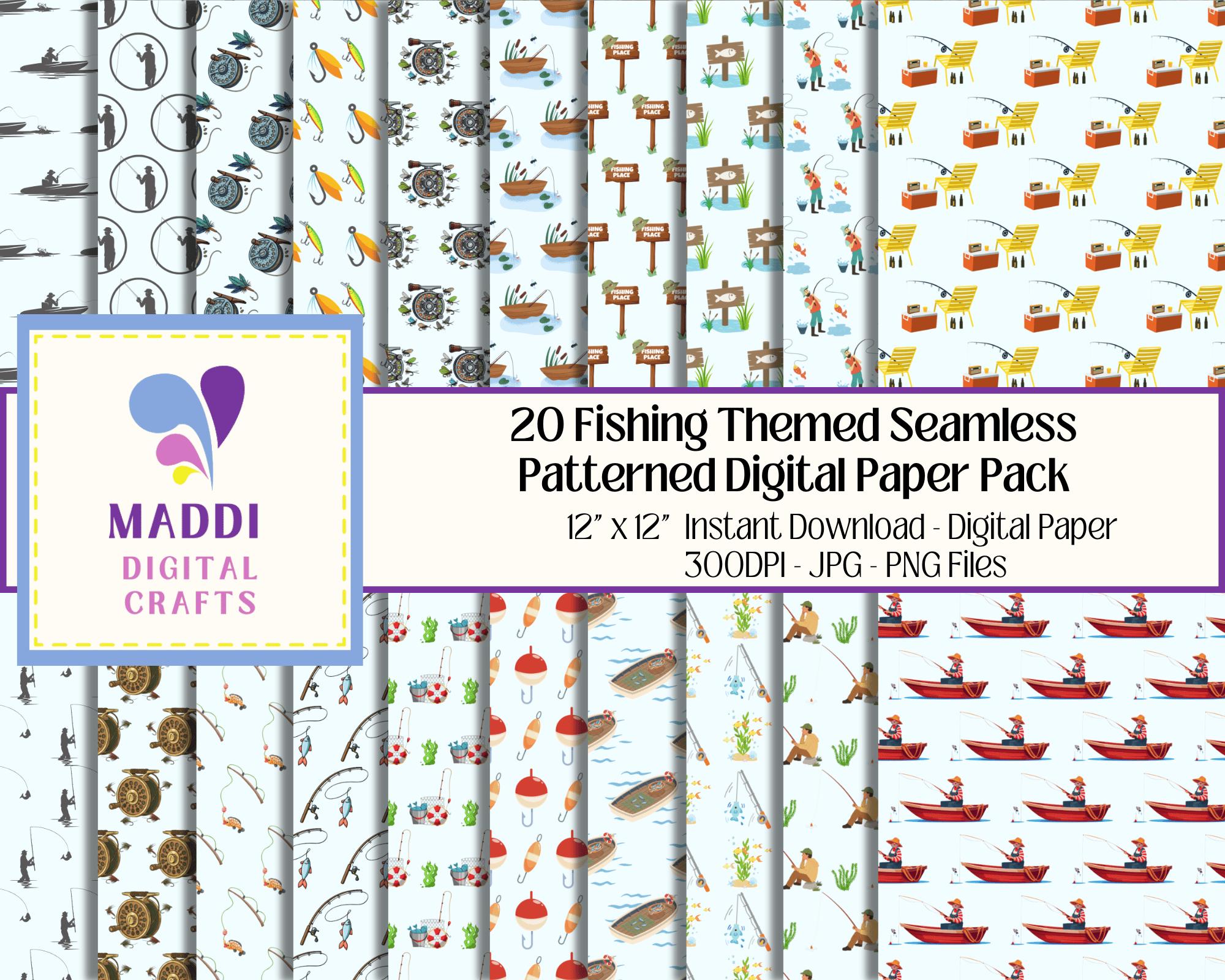 Fishing Seamless Digital Paper Patterns Fisherman Printable Journaling ...