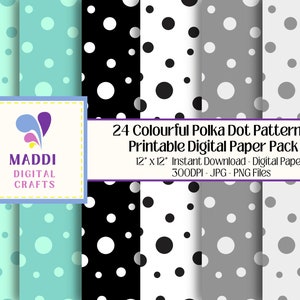 Polka Dots Patterned Printable Paper Colourful Digital Ephemera Card ...