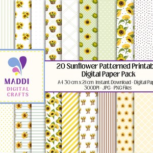 Papier numérique à motifs sur le thème des tournesols, cartes florales imprimables et téléchargeables pour scrapbooking, motifs de fond pour journal graphique JPG. PNG.