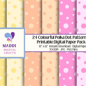 Polka Dots Patterned Printable Paper Colourful Digital Ephemera Card ...