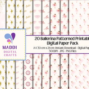 Ballerina Themed Digital A4 Downloadable Background Ballet Dancers Seamless Printable Scrapbooking Card Making Paper Patterns JPEG. PNG. PDF