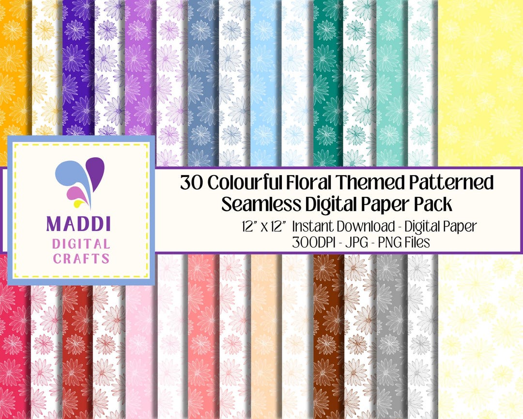 Colourful Floral Seamless Patterned Digital Paper Flower Scrapbooking ...