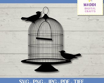 Ilustración vectorial de silueta de jaula para pájaros, adorno digital de pájaros, imágenes prediseñadas, gráficos de corte, imagen descargable