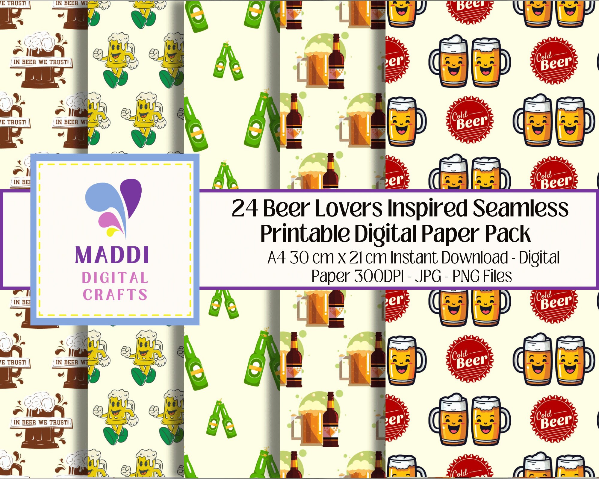 Beer Lovers Printable Digital Patterned Paper Party Beers Scrapbooking ...