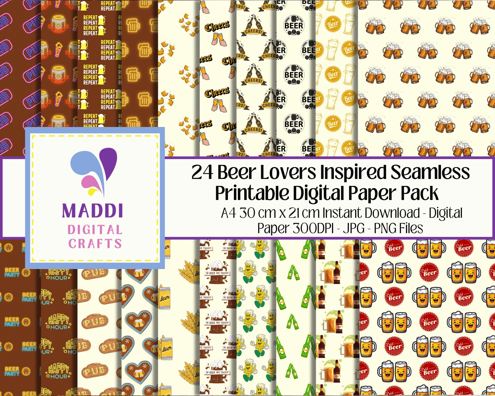 Beer Lovers Printable Digital Patterned Paper Party Beers Scrapbooking ...