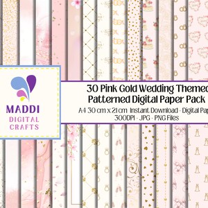 Pink Gold Wedding Themed Printable Paper Patterns Digital A4 Instant ...